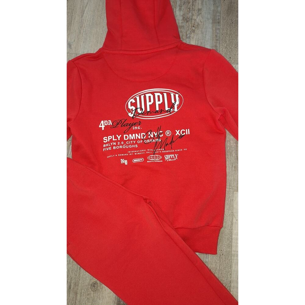 Supply & Demand Kids Sz Med Red Logo Targon Jogger Pants & Pullover Hoodie Set - Picture 7 of 7